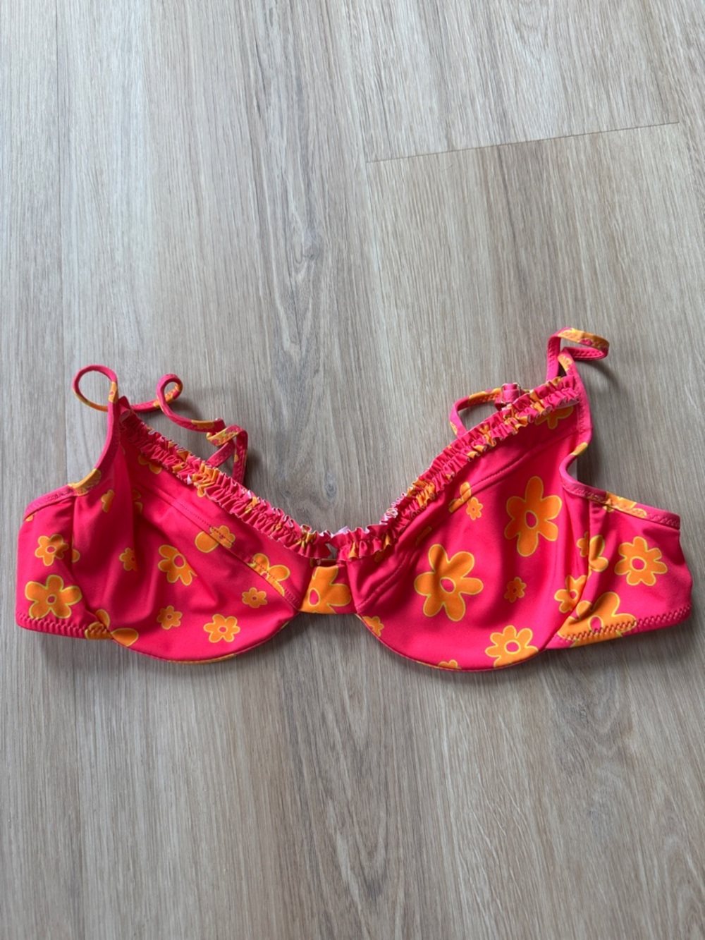 Heavy Manners Hot Pink Bikini Top with Orange Floral Print